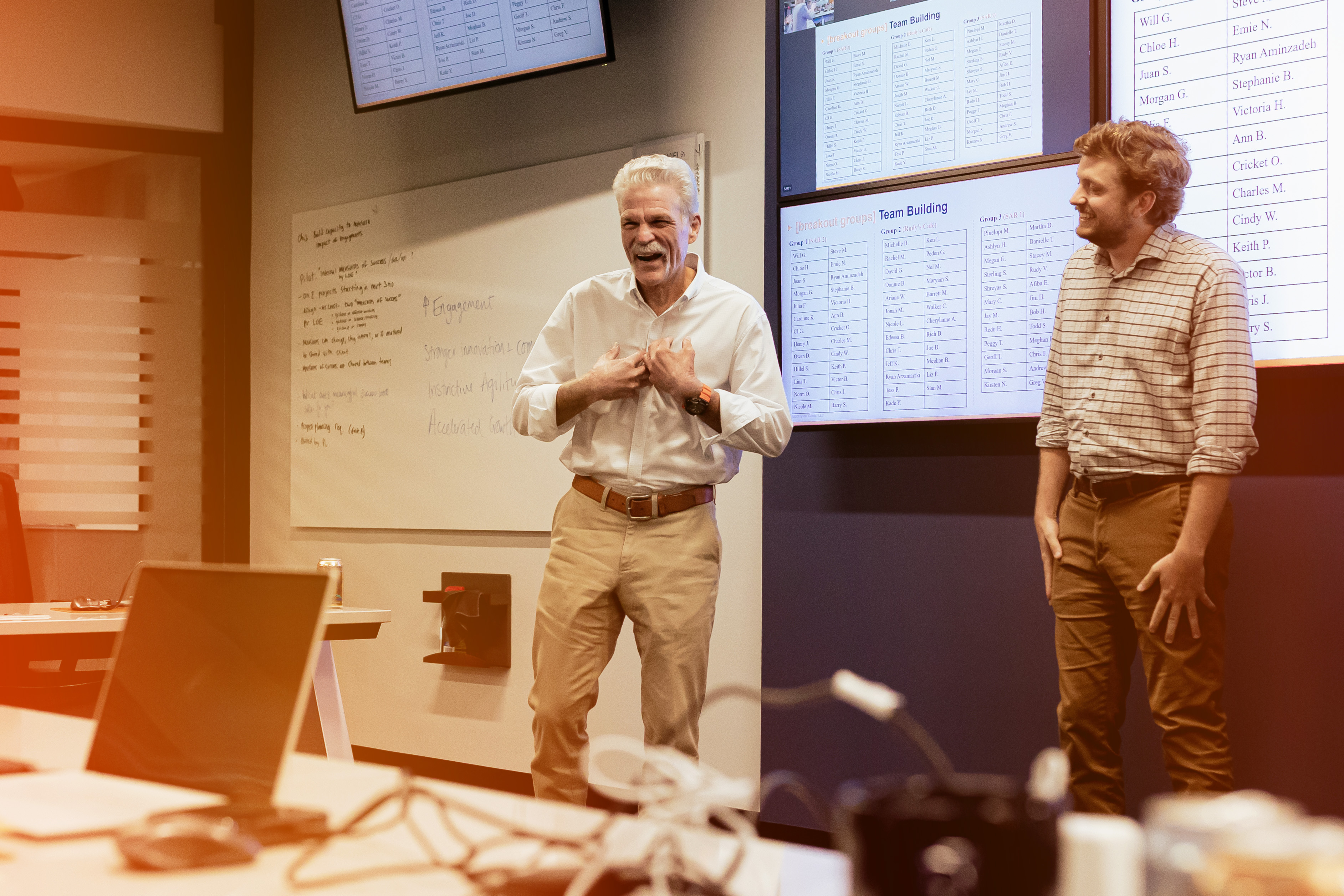 Two Men Presenting about Team Building